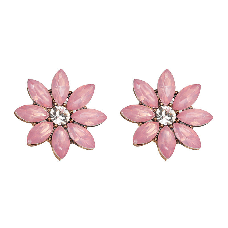 Sweet Women's Colorful Flower Rhinestones Crystal Earrings