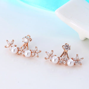 925 Silver Needle Pearl Flower Cubic Zircon Crystal Ear Stud Earrings