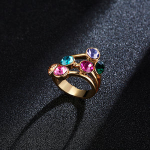 Trendy Multicolor Rhinestones Gold Plated Gift Party Women Ring