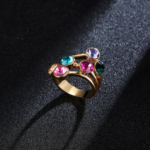 Trendy Multicolor Rhinestones Gold Plated Gift Party Women Ring