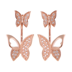 Sweet 925 Sterling Silver Rose Gold Earrings Butterfly