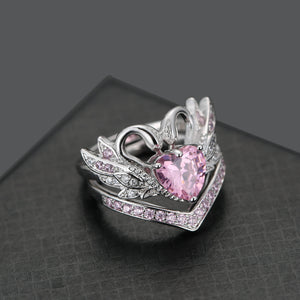 2 Pcs/set Sweet Swan Heart Zirconia Engagement Wedding Rings