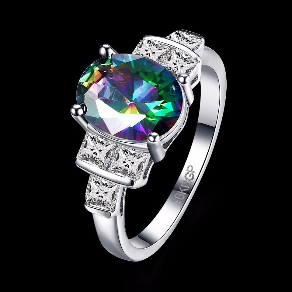 INALIS Sweet Ring Platinum Rainbow Zircon Square Crystal Rings For Women 