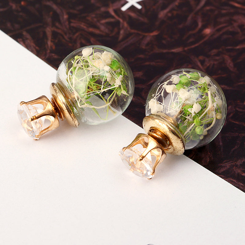 Trendy Ear Stud Double Color Baby's Breath Glass Ball Flower Earrings