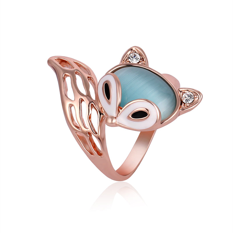 Cute Fox Opal Finger Ring Enamel Zircon Stylish Fashion Jewelry for Women