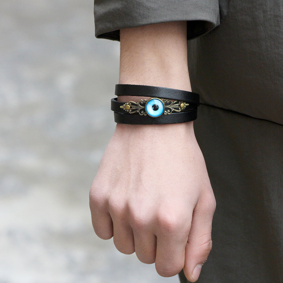 Unisex Genuine Leather 3 Layers Eye Map Adjustable Bracelet