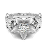 Elegant Platinum Plated Inlaid Flower Leaf Hollow Women Ring