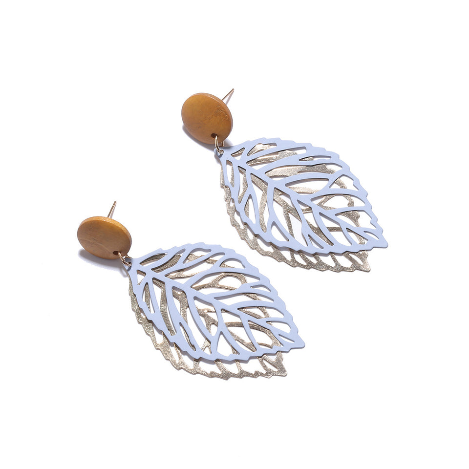 Simple Style Wood Hollow Leaves Drop Earrings  for Women