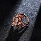 Champagne Gold Zircon Lifelike Flower Elegant Accessories Ring Rose Gold Rhinestone Ring