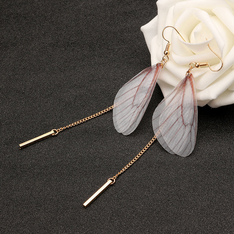 Sweet Chiffon Wings Asymmetric Artificial Pearl Women Earrings