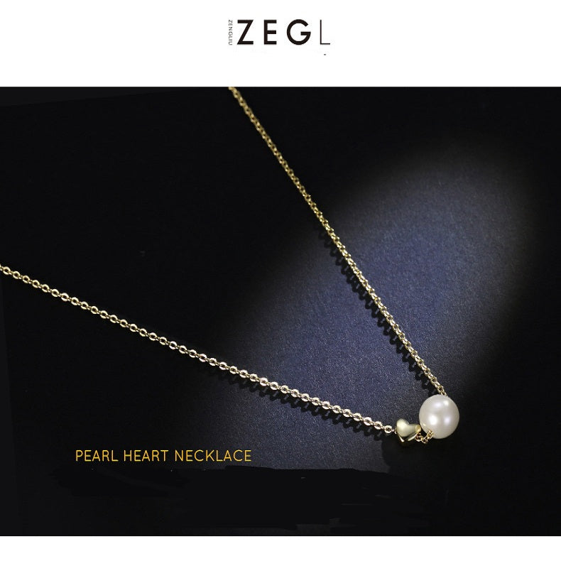 Elegent Chain Necklace Gold Heart Pearl Pendant Jewelry