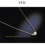 Elegent Chain Necklace Gold Heart Pearl Pendant Jewelry