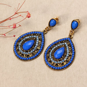 Bohemian Rhinestone Water Drop Pendant Ear Stud Piercing Earrings Clothing Accessories for Women 