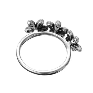  Vintage 925 Sterling Silver Three Flowers Crystal Ring Women Jewelry