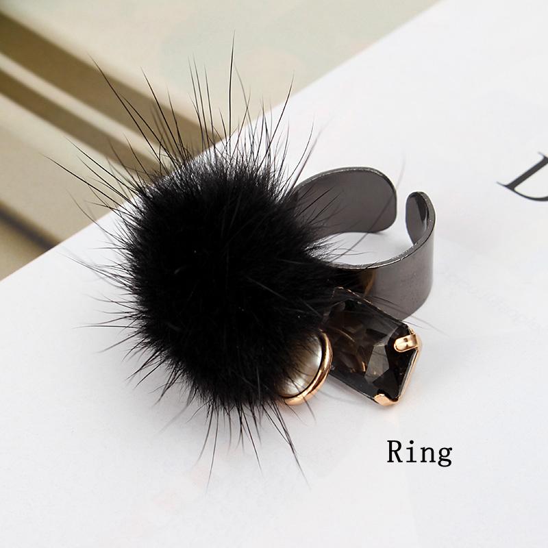 Trendy Fuzzy Ball Rhinestone Elastic Bracelets Finger Rings