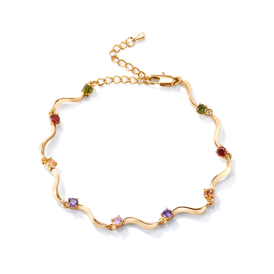 Fashion Anklets Gold Plated Colorful Zircon Wave S Anklet