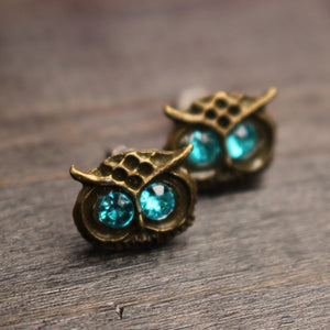 Vintage Lovely Rhinestone Eyes Owl Ear Stud Earrings For Women 