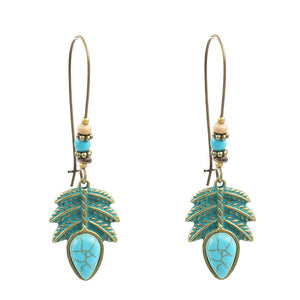 Bohemian Blue Leaf Turquoise Tassel Earring Drop for Women