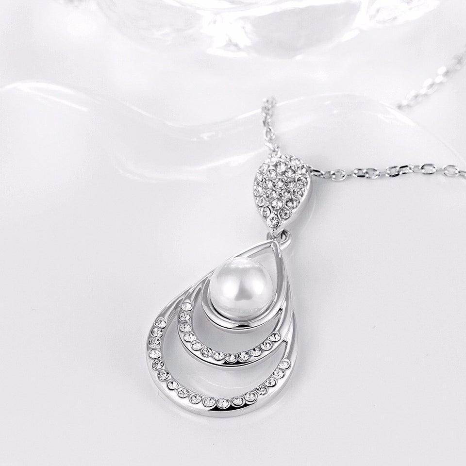Sweet Pearl Rhinestone Water Drop Necklace Gift For Women 
