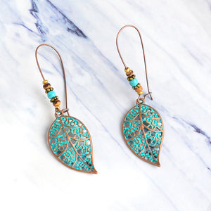 Vintage Bohemian Hollow Leaf Drop Earrings for Women