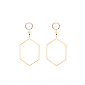 Polygonal Geometry Hollow Artificial Pearl Women Earrings