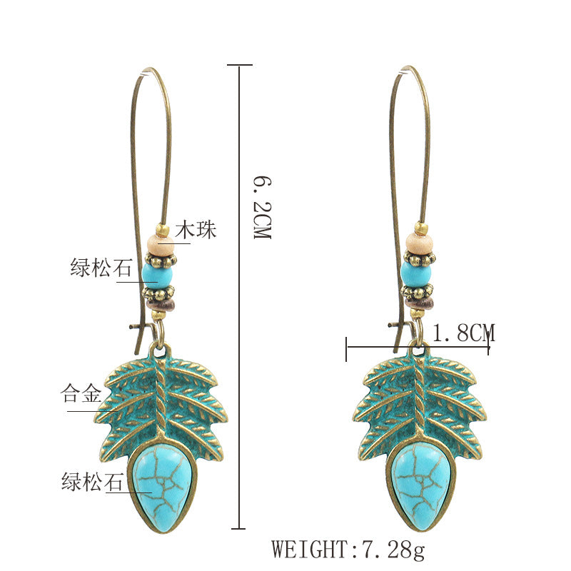 Bohemian Blue Leaf Turquoise Tassel Earring Drop for Women