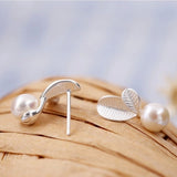 Sweet 925 Sterling Silver Leaves Pearl Earrings Women Jewelry