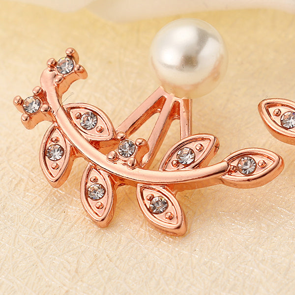 Trendy Women Rhinestone Leaf Pearl Silver Rose Gold Earrings