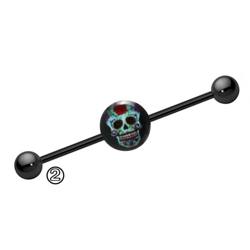 Unisex Retro Ear Holes Industrial Barbell Skull Ear Stud