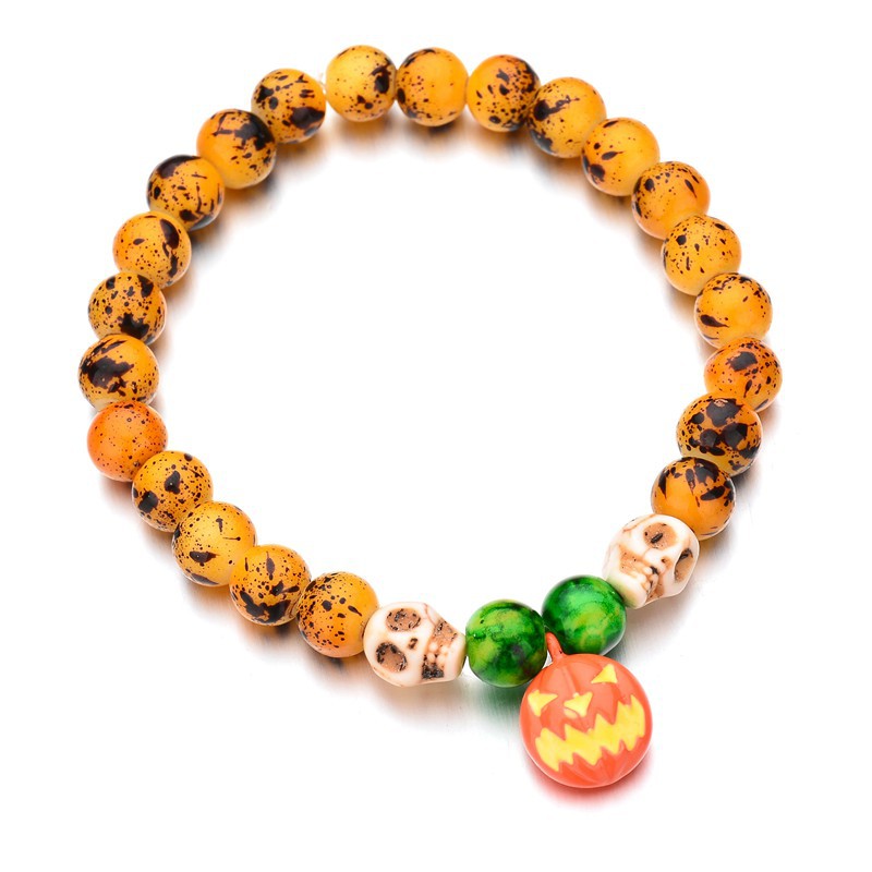 Halloween Pumpkin Skull Head Bracelet Elastic Beaded Chain Party Funny Bracelet