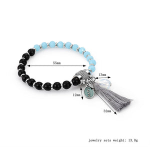 Stylish Womens Blue Black Beaded Bracelets Love Charm