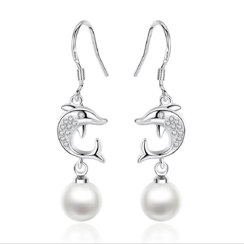 Fashion Ear Drop S925 Silver Dolphin Earring Simple Tasse