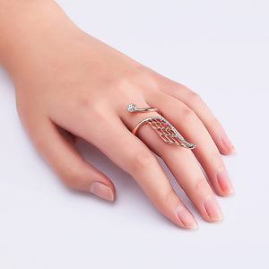 Trendy Finger Ring Rose Gold Plated Angel Wing Inlay Zircon Women Jewelry Anallergic