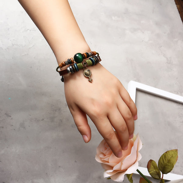 1 Pair of Fashion Beaded Bracelet Symbol Multilayer Leather