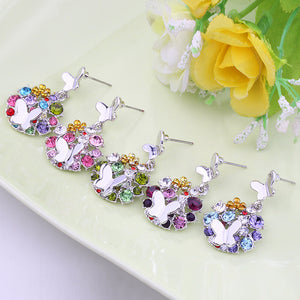 Sweet Colorful Crystal Flower Ear Drop Butterfly Earrings