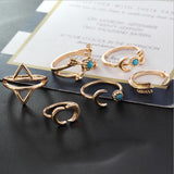 Sweet Set of Finger Rings Sun Moon Triangle Geometric Rings