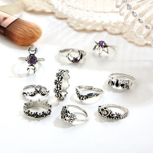 10 Pcs Trendy Statement Crystal Irregular Knuckle Ring Set