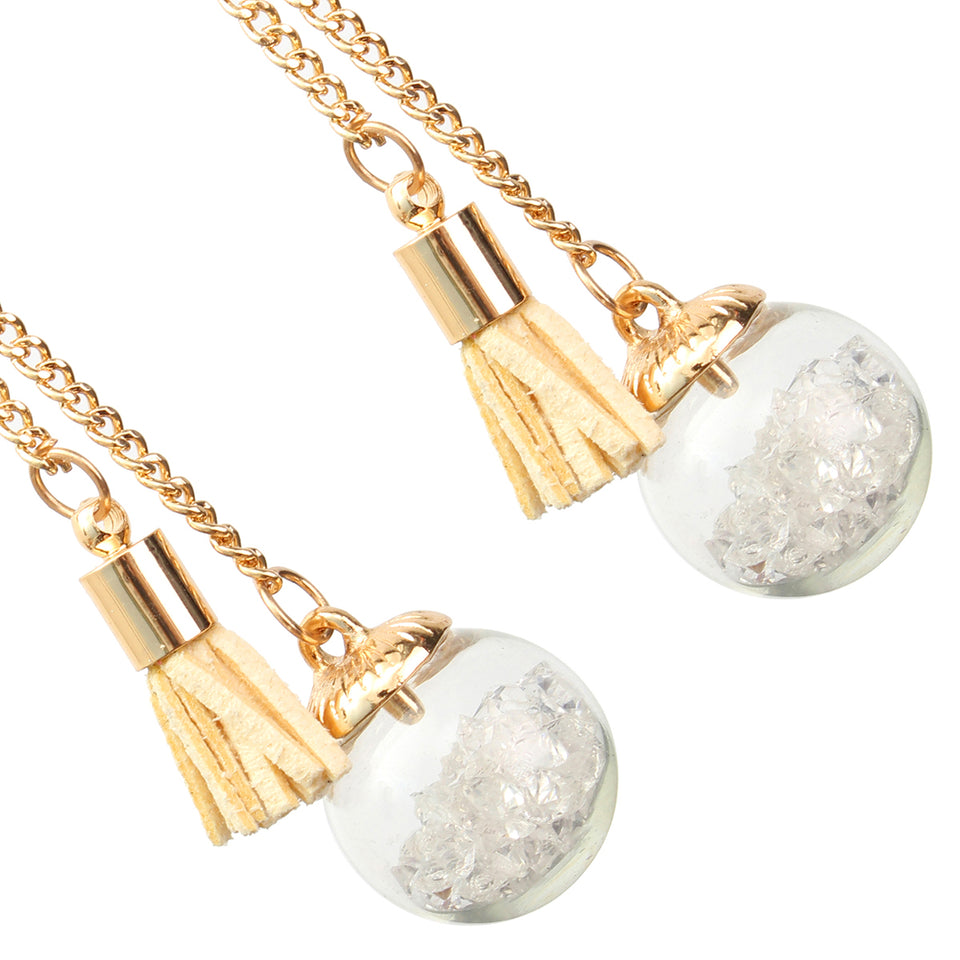 Tassel Wishing Glass Ball Crystal Leather Long Earrings Gift