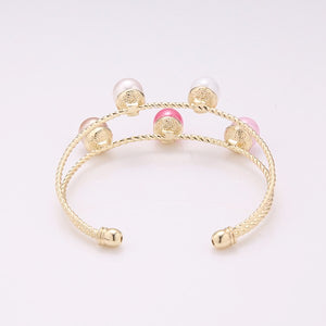 Trendy Balancing Style Double Layer Pearl Bracelet Simple Alloy Rainbow Pearl Bracelets for Women