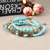 Retro Triple Coins Pendant Bohemian Multilayer Beads Bracelet Best Gift Jewelry for Women