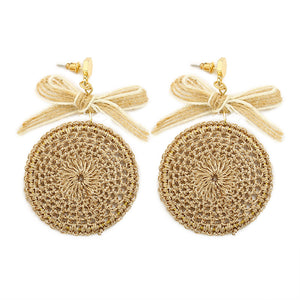 Ethnic Bowknot Round Plate Charm Dangle Earrings for Women