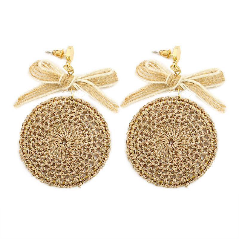 Ethnic Bowknot Round Plate Charm Dangle Earrings for Women