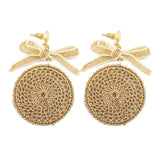 Ethnic Bowknot Round Plate Charm Dangle Earrings for Women