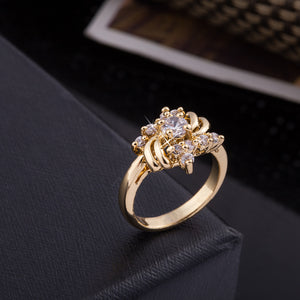 Trendy Flower Gold Rings Luxury Zirconia Ring Wedding