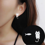 Sweet Fish Cat Earrings 925 Sterling Silver Animal Earring