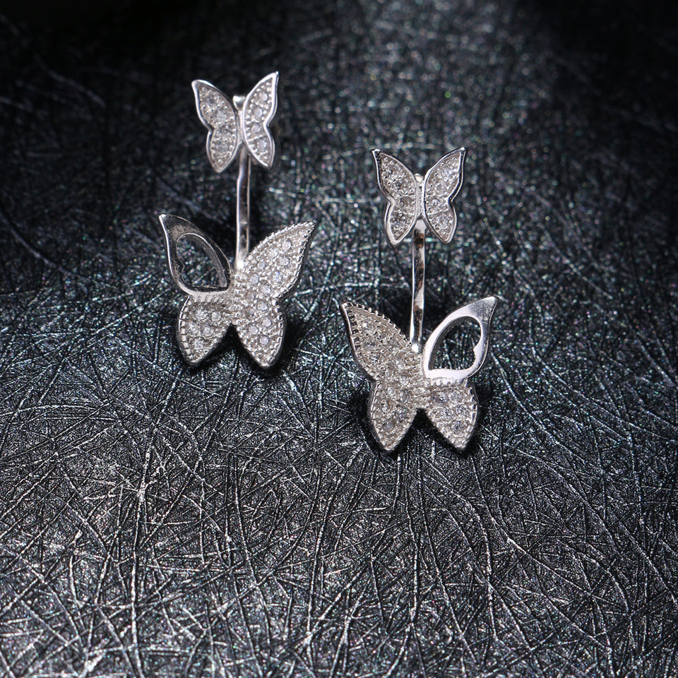 Sweet 925 Sterling Silver Rose Gold Earrings Butterfly