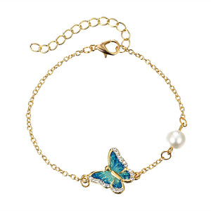 Elegant Enamel Butterfly Charm Rhinestone Pearl Bracelets