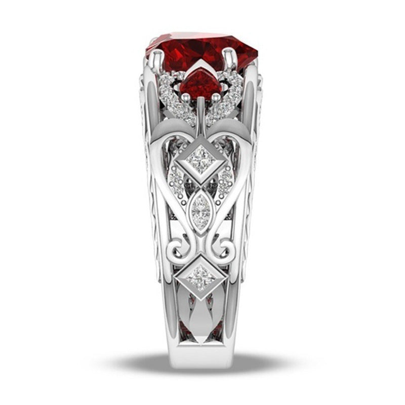 Trendy Heart Shape Hollow Ruby Women Ring Gift