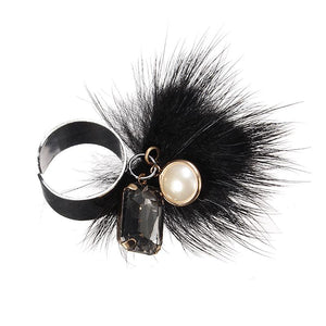 Trendy Fuzzy Ball Rhinestone Elastic Bracelets Finger Rings