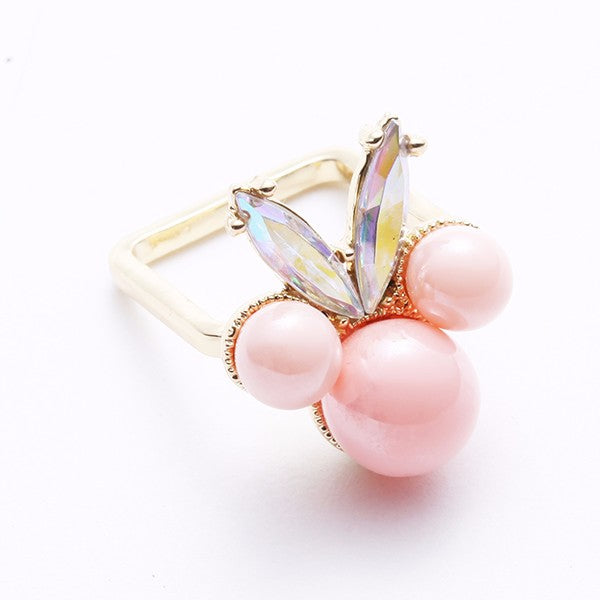 Women's Balancing Style Cute Ring Pink Pearl Rhinestone Ring Clothing Accessories